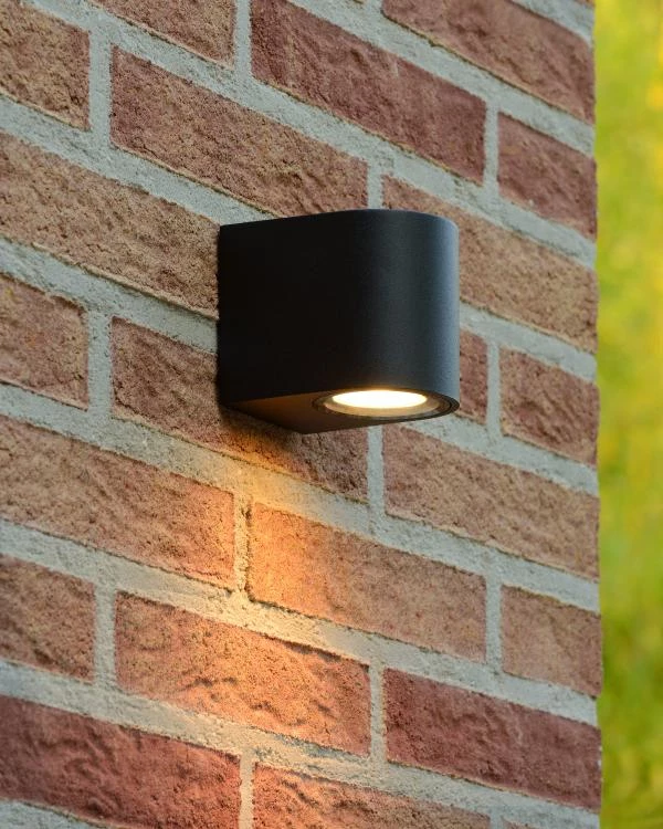 Lucide ZORA-LED - Foco de pared / Lámpara de pared Dentro/Fuera - LED Regul. - GU10 - 1x5W 3000K - IP44 - Negro - SFEER 1